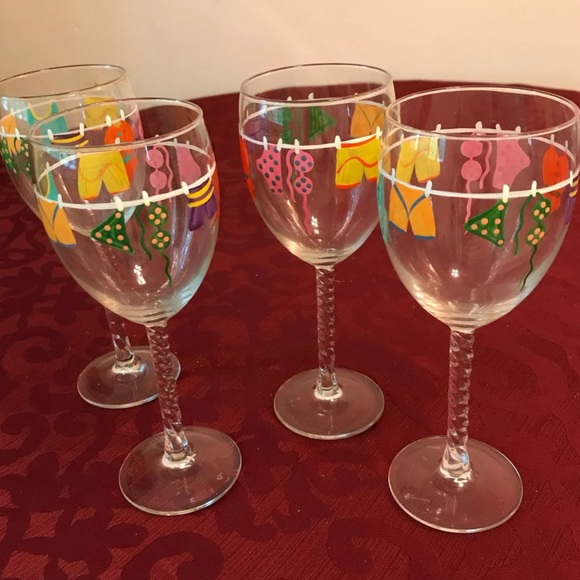 Set 4 Hand Painted Wine Glasses - Picture 1 of 6